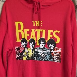 The Beatles Vibrant Red Graphic Sweater